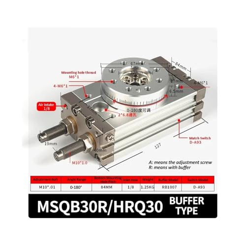 Vérin rotatif réglable 0-190 degrés MSQB20A pneumatique de table - 3