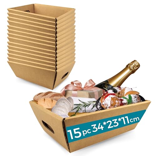 15 Cajas de Cartón sin Tapa 34x23x11 cm – Cajas para Cestas de Regalo | Ideales para Lotes de Navidad, Regalos de Empresa y Detalles