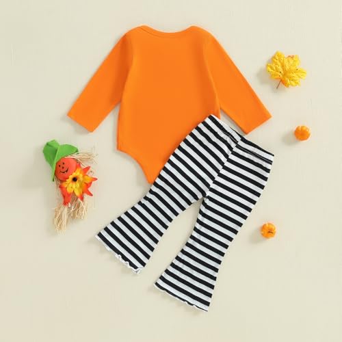 Baby Girl Halloween Clothes Set Long Sleeve Funny Pumpkin Embroidery Top Stripe Flare Pants Fall Outfit Infant2