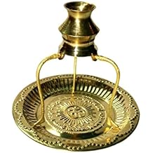 Brass Plate Thali with Shivling Stand and Jal Abhishek Kalash Lota for Pooja Home Decor 1 Piece, Gold