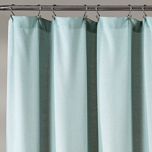 Lush Decor Linen Button Shower Curtain, 72" W x 72" L, Blue & Off White - Blue Shower Curtain Fabric - Bathroom Curtain - Farmhouse Bathroom Decor by Lush Decor - Image 3