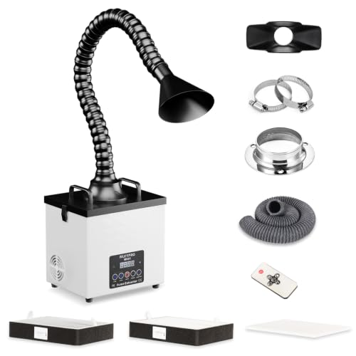 Image of MN01 Upgraded Solder Fume Extractor 105W 155 CFM LED Exhaust Hose | 2 m exhaust hose for small laser engraver, laser cutter, nail tech and PCB smoke; 3-layer 99.97% filter with alert