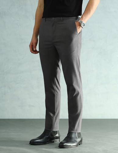 Image of Arrow Solid Super Slim Fit Formal Trousers for Men - Full Length Formal Pants for Men Office Wear