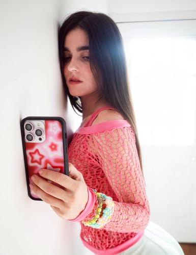 Image of Wildflower Cases - Compatible with iPhone 16 Pro Max | Protective Black Bumper, 6.5ft Drop Test Certified, Women Owned Small Business | Red Pink White Space Aesthetic Cute Trendy | Red Dream Star
