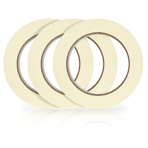 3 rouleaux Ruban de masquage, 12 mm x 50 m Bande Scotch de Protectionen en Papier Crépon Adhésif Fine pour Peinture Carrosserie Mur Verre Bois