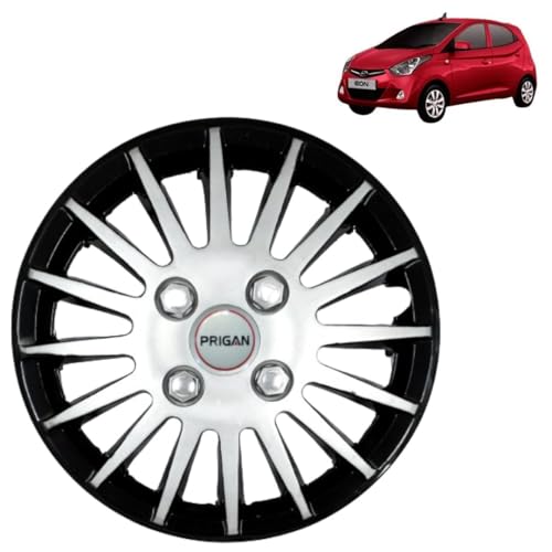 Image of Prigan Hyundai EON (D-Lite Only) Black Silver Wheel Cover 12 inch for Hyundai EON (Set of 4 Pcs) (Press Fitting) Model- Camry DC 12