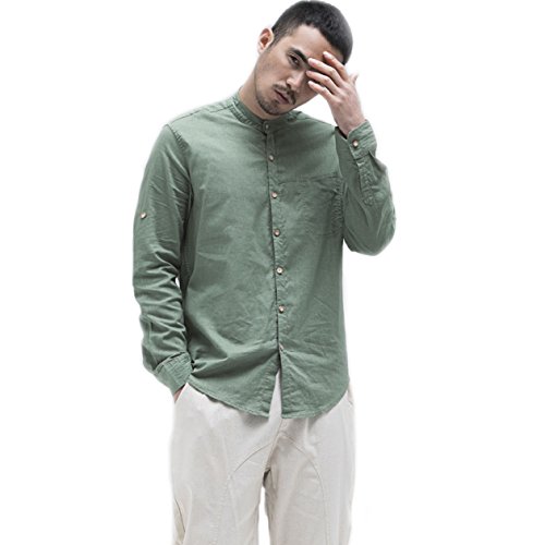 Chinois à manches longues BaronHong en coton uni avec poche poitrine pour homme