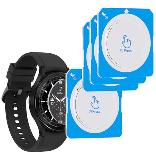 Heenjer 4-Pack for Samsung Galaxy Watch 4 Classic 46mm Screen Protector Tempered Glass with Auto Alignment Frame Full Coverage Bubble Free HD Clear Scratch Resistant 9H Hardness