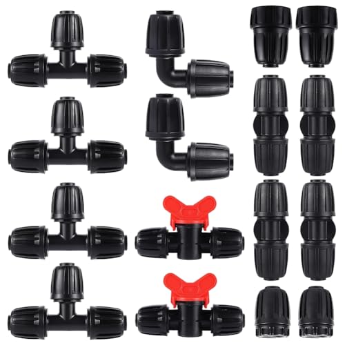 Lbvzxkad Kit de Accesorios para Tuberías Riego de PE 16 Mm, Juego de 16 Piezas para Manguera Blanda de 4 Mm, Válvula en T, Camiseta Reductora, Tapa de Extremo de 6 Vías, Conector Acodado