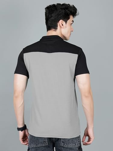 Image of London Hills Men's Loose Fit Half Sleeve Color Block Polo T-Shirt with Zip Collar | Premium Polyester Fabric | T Shirt for Man | Tshirt | Shirts Men | Tshirt for Man | Men T-Shirts