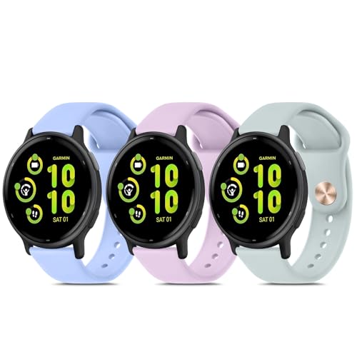 3 Pack Bands Compatible with Vivoactive 5 / Vivoactive 3 Watch Band, Venu 2 Plus / Venu Sq / Venu Watch Bands Women Men, Soft Silicone Sport Replacement Strap for Vivoactive 5, Vivoactive 3 Music, Venu 2 Plus, Venu Sq, Venu, Vivomove Sport, Forerunner 645 / 245 Music Smart Watch (Succulent/Light Purple/ Baby Blue)
