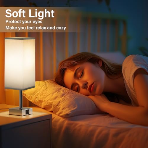 Aooshine Touch Control Bedside Lamps Set of 2, Touch Lamps with USB-C+A Charging Ports, 3-Way Dimmable Table Lamps for Bedroom with Grey Fabric Shade(Bulbs Included) - Image 6