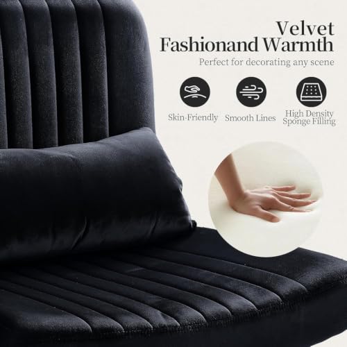 Image of Velvet Criss Cross Desk Chair with Wheels, Luxury Cross Legged Office Office, Swivel Wide Seat Vanity Chair, Armless Adjustable Height Gaming Chair Gift, Dusty (1, Deep Black)