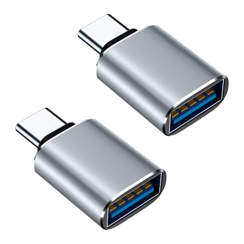 TreeTribe 2 Pack USB C to USB Adapter Aluminum OTG Converter USB-C to USB Female Adaptor Compatible with MacBook Pro Galaxy Type-C Smartphone and Tablet (Gray)
