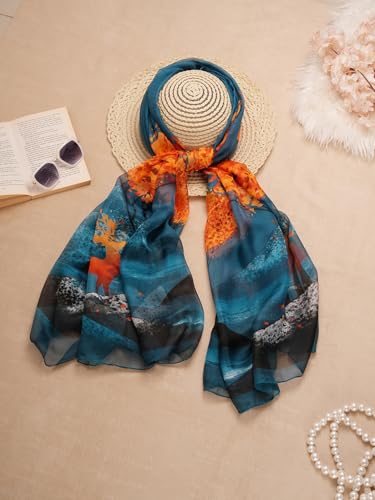 Image of Scarf Stole for Women - 185 x 135 cm Chiffon Scarf with Floral Print | Lightweight Scarf, Soft Stole for Women | Satin Feel Neck Scarf | Women Accessory