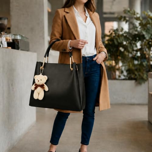 Image of DANIEL CLARK Women's 3 Pcs Handbag Set - Large Tote Shoulder Bag with Sling Bag & Crossbody Purse, PU Leather Stylish Ladies Handbag Combo with Teddy Charm for Office, Travel & Daily Use