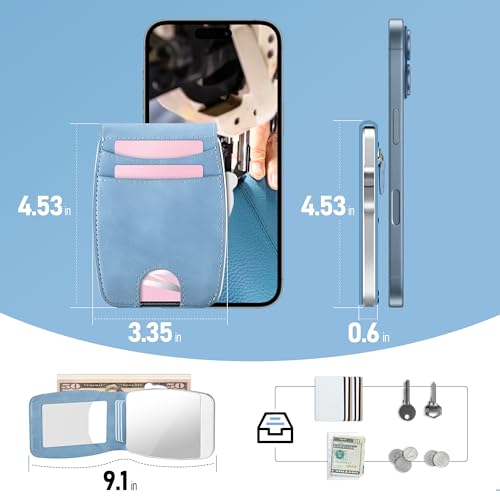Wallet Women RFID Blocking Wallet with ID Windows, Pop-up Case, Cash Slot, Credit Card Minimalist Wallet with Mirror and Coin Pocket (Dreamy blue)4