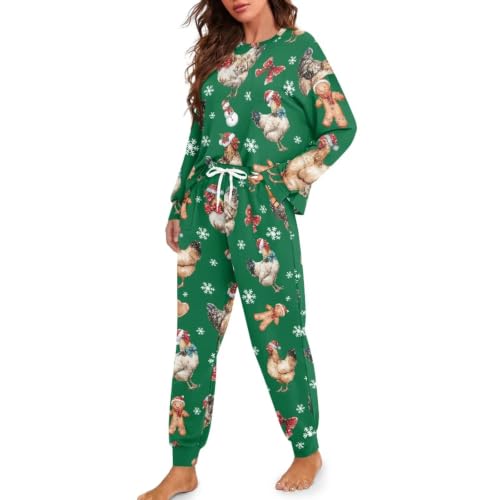 Image of Womens Lounge Set Long Sleeve Soft Pajama Sets | Casual 2 Piece Pj Outfit, Crewneck Sleepwear with Pockets, Adjustable Drawstring, Soft Comfy Fall Pajamas, Plus Size