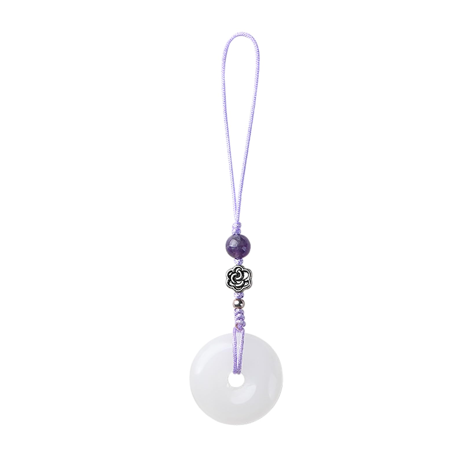 Leeinto Women's Style One Vintage White Jade Buckle Pendant Phone Strap Chain Accessory Chinese Style Keychain Charm Unique Gift For Girls