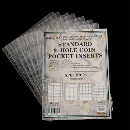 Image of 420 Pockets Coin Binder Pages 1.14 inch Collection Album Holder 10 Pcs | OSOPOLA Acidfree PVC 29x29mm Pockets Fit Coins With A Diameter Below 24mm 10 Binder Sheets 42 Pockets /Sheet CS03242