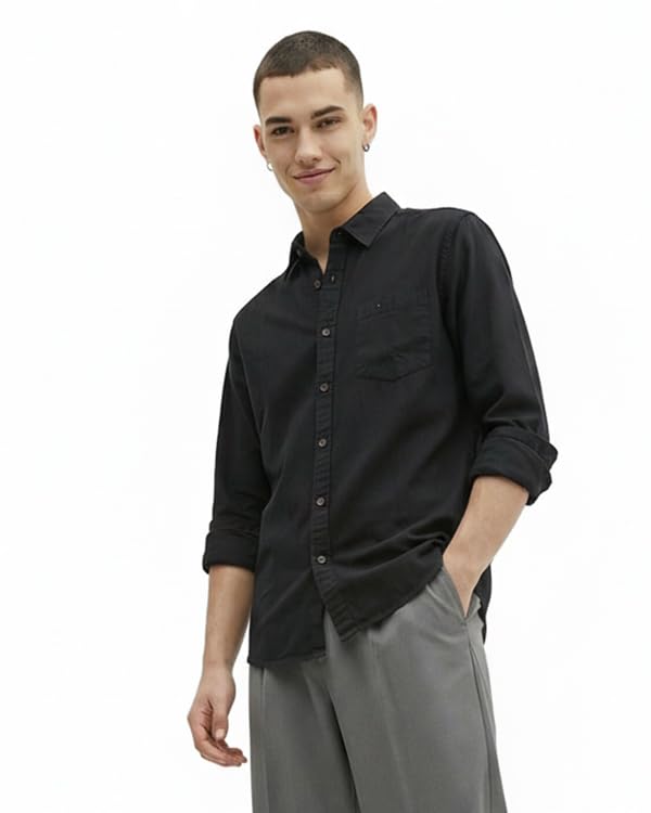 Image of Amazon Brand - INKAST Men Washed Cotton Twill Denim Casual Button Down Shirt | Full Sleeves | Regular Fit | Stylish Summer - Everyday Wear