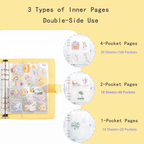 Image of Sticker Binder Organizer with Storage Sleeves,Reusable Stickers Collecting Book Album Holder, A5 Blank Sticker Container Organizer-Yellow