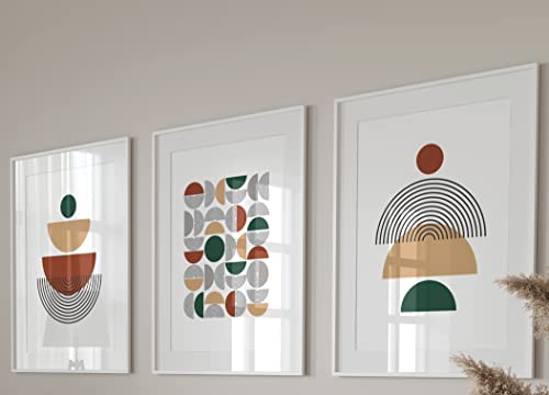 Eviepops Prints Autumnal Geometric Set of 3 Unframed Wall Print, Abstract Geometric Shapes, Home Decor