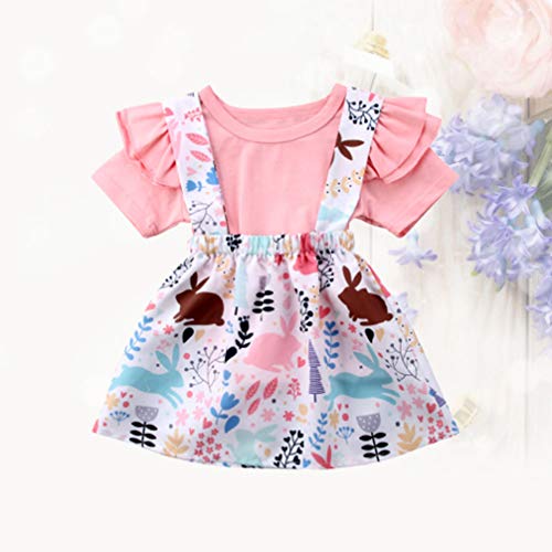 Conjunto de roupas para meninas da Páscoa com estampa floral e design de coelhinho da FENICAL (adequ