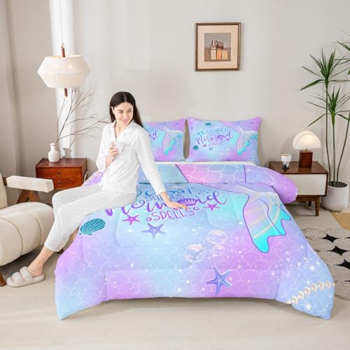 Image of Feelyou Mermaid Bedding Set Twin Size Bedding Set for Kids