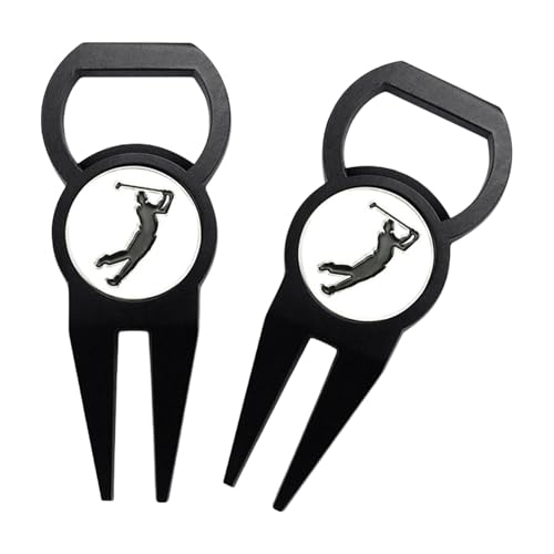 CHENZILIN 2Pcs Golfs Green Fork Tool Pitches Grooves Cleaner Zincs Alloy Ball Marker Divot Repair Tool Putting Green Fork Enduring