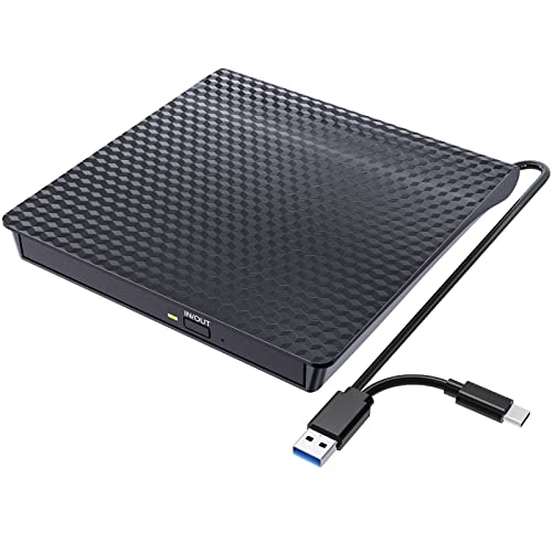 Dvd Externo Usb KIROSA Lector CD DVD Externo, Grabadora CD DVD Externa con USB 3.0 y Type-C, Plug & Play, Lector CD Externo para Ordenador...