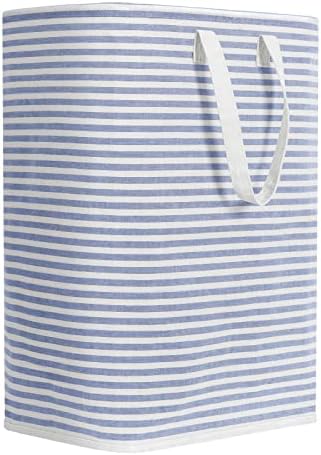Chrislley 72L Freestanding Laundry Hamper with Handle Large Laundry Basket Laundry Bin Collapsible Dirty Clothes Basket Cotton Storage Basket for Clothes(Striped Blue)