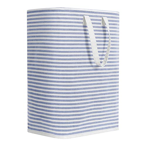 Chrislley 72L Freestanding Laundry Hamper With Handle Large Laundry Basket Laundry Bin Collapsible Dirty Clothes Basket Cotton Storage Basket For Clothes(Striped Blue) #TOP4