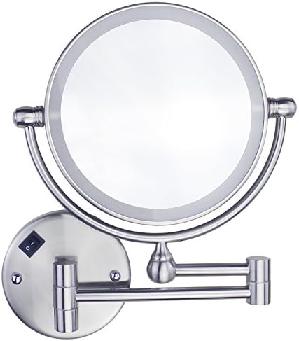 Gloriastar 1X/5X Magnification LED Lighted Wall Mount Makeup Mirror,Brushed Nickel
