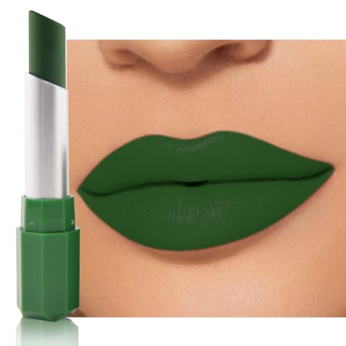 IATMOMOD Neutral Green Cream Matte Lipstick Stick 17#, Longwear Full