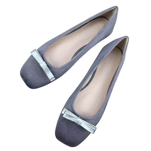 Hee grand Women's Square Toe Bowknot Ballet Flats Comfortable Slip-On Shoes for Casual and Office