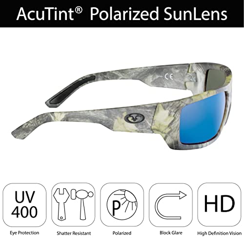 Flying Fisherman Sargasso Wrap Around Polarized Sunglasses, Matte Camo Frame/Smoke-Blue Mirror Lens, Medium4