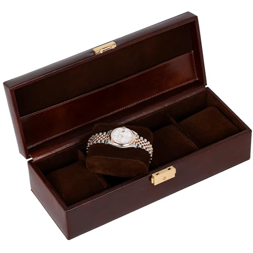Time Resistance Leather Watch Box - 4-Slot Luxury Organizer for Men & Women, Watch Display Case (Brown)