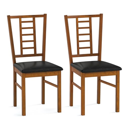 Giantex Wooden Dining Chairs Walnut+Black