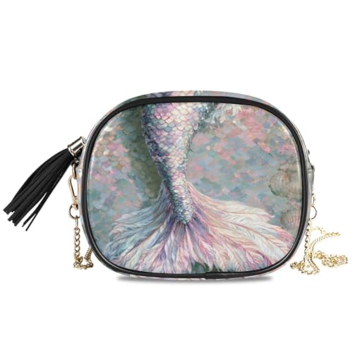 Image of ALAZA Women's Mermaid Ocean 04 PU Leather Crossbody Bag Shoulder Purse with Tassel