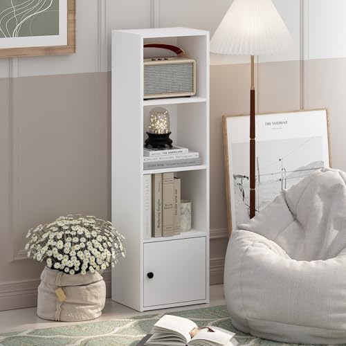 Image of Furinno Luder Shelf Bookcase with 1 Door Storage Cabinet, White
