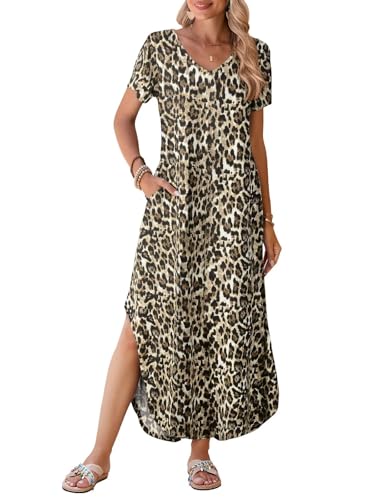 Image of BELAROI Plus Size Maxi Dress for Women Summer Casual V Neck Short Sleeve Long Dress with Pockets Beach Vacation Cover Up