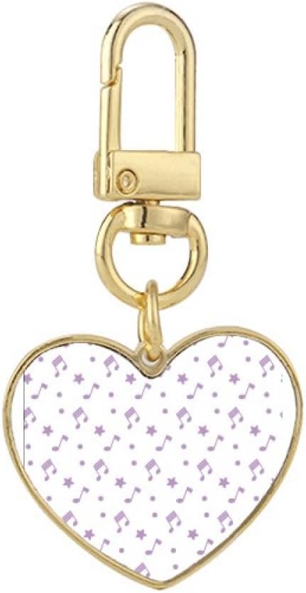 Purple Small Stars Music Notes Gold Heart Keychain Metal Keyring Holder