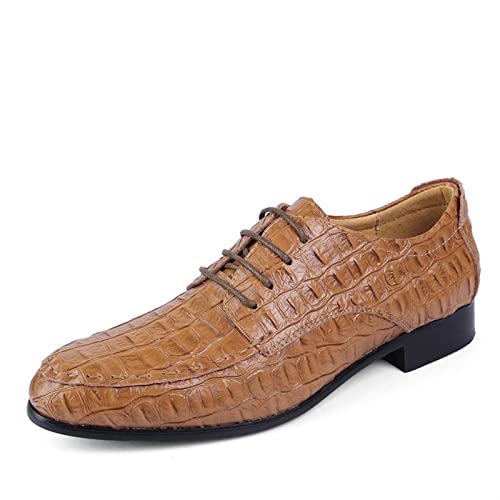 Dress Shoes for Men Lace Up Crocodile Embossed Apron Toe Derby Shoes Leather Slip Resistant Low Top Non Slip Rubber Sole Business(Brown,10 M US)