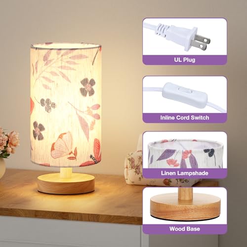 Image of Fenmzee Butterfly Table Lamp for Bedroom - Inline Control, Small Bedside Lamp with 3000K A15 LED Blub, Easy Assembly (Butterfly Cream Shade, 9 inch Inline Control)