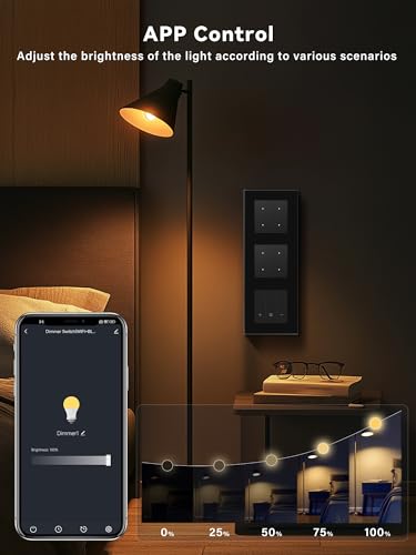 BSEED Doppel Smart Lichtschalter mit WIFI Dimmer Schalter,LED Dimmschalter Unterputz,Kompatibel mit Alexa&Google Home,Smart Zeitpl&auml;ne,4 Fach 1 Weg Wlan Wandschalter Schwarz(Neutralleiter Erforderlich)