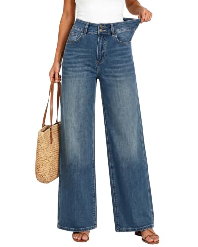 UPNET Women’s High Waisted Baggy Jeans – Stretchy Wide Leg Tummy Control Straight Leg Denim...