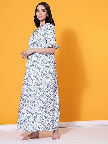 Image of OOMPH! Cotton Blend Nighty for Women's | Night Gown | Nighty | Nightdress | Maxi Dress | Sleepwear | Gown for Women | Nighties | Sleepwear