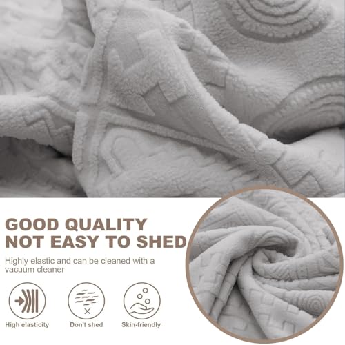 Image of Lukzer 1 Seater Pastel Light Grey Tribal Pattern Sofa Cover | 240 GSM Universal Stretch Fit Jacquard Fabric Couch Protector | Fully Covered Anti Slip & Washable Sofa Cover (90-140cm /SC-072-01)