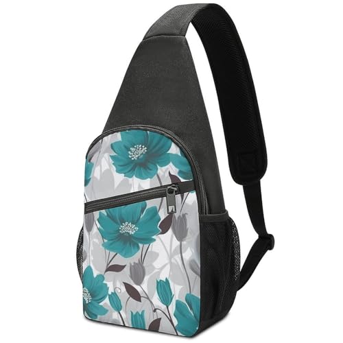 Bolso cruzado floral gris y azul para senderismo miniatura 1